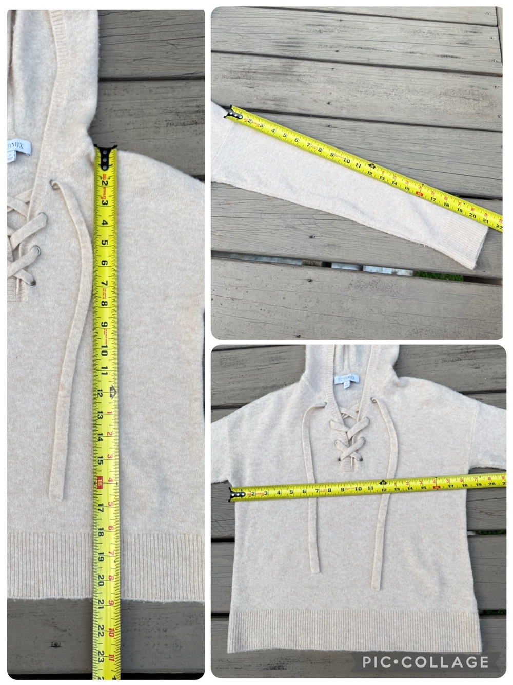 INTERMIX Lace-Up Hoodie Sweater in Light Beige - Picture 16 of 16